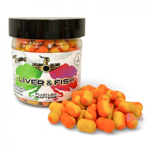 Пушещи Дъмбели Fluo LED Wafters 8 мм Liver & Fish (дроб и риба) BB0812 - Battle Baits Пушещи Дъмбели Fluo LED Wafters 8 мм Liver & Fish (дроб и риба) BB0812 - Battle Baits